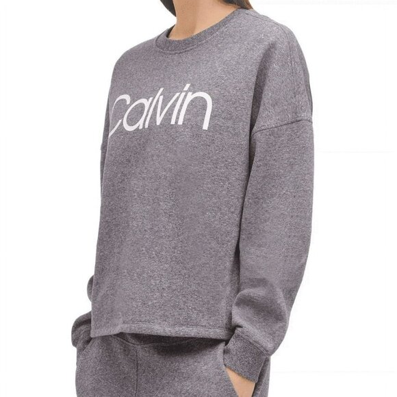 Calvin Klein Womens Charcoal Gray Cropped Relax Sweatshirt Size M Lounge Comfy - Picture 1 of 10